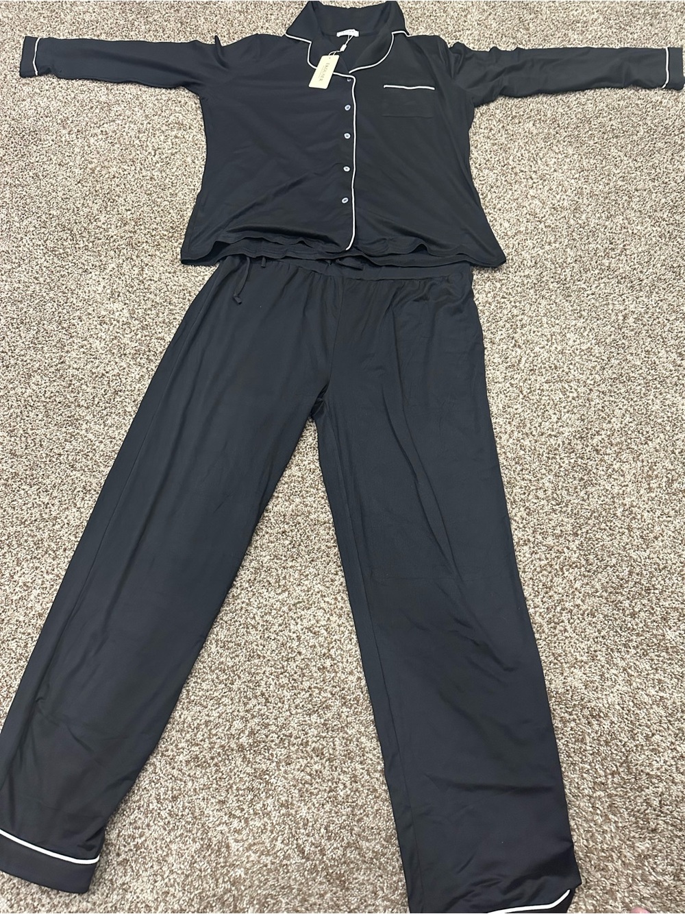 Black Women's Pajama Set with White Piping